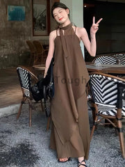 pantsparadises Korean Fashion Loose O Neck 2 Piece Set Women Elegant Casual Solid Sleeveless Off Shoulder Top + High Waist Thin Dress 2024 New