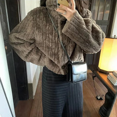 pantsparadises WINTER OUTFITS Winter Warm Lambswool Coats Women Fashion Korean Padded Cotton Outerwear Woman Stand Collar Cropped Jacket Female 2024