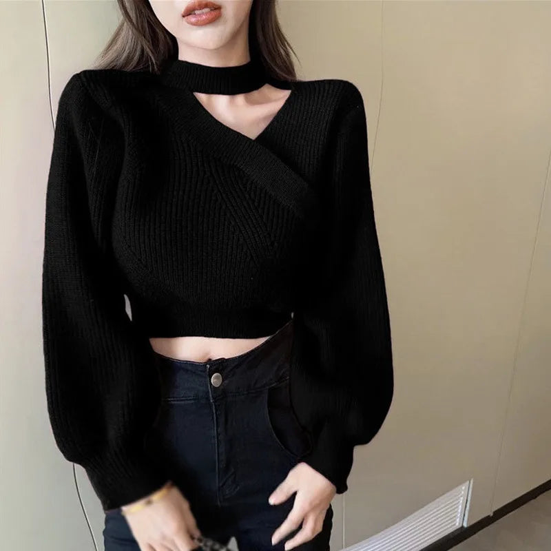 pantsparadises Women Christmas Sweater Autumn Winter Long Sleeved Sweater  Warm V-neck Off Shoulder