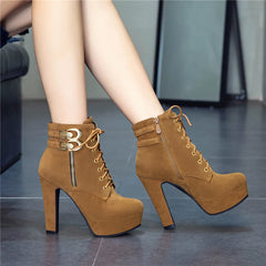 pantsparadises New Autumn Ankle Boots for Women Platform High Heels Shoes Woman Buckle Short Booties Casual Faux Suede Footwear