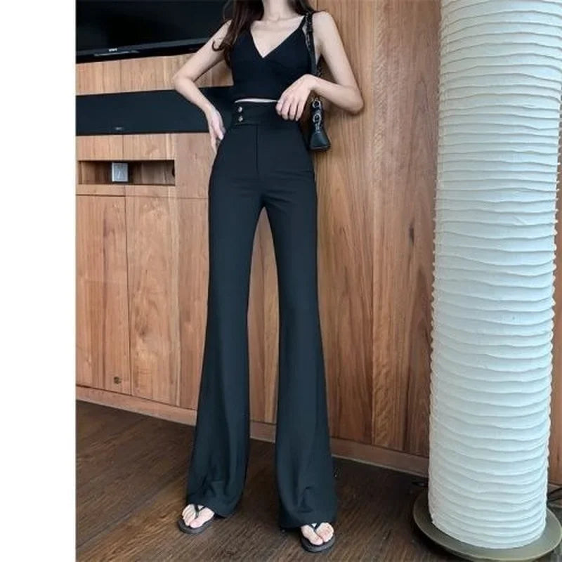 pantsparadises Summer Flared Pants Aesthetic Flare Leggings Trousers for Women Korean Style Fluid Fashion High Waist Wide Leg Palazzo Long