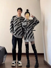 pantsparadises Valentines Day Women's zebra Gothic Pullover Knitted Torn Sweater Harajuku 90s Aesthetic Y2k Long Sleeves Sweaters Jumper Vintage 2000s Clothes