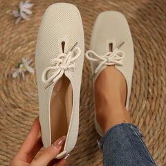 pantsparadises Autumn Mesh Breathable Women's Flat Shoes Solid Simple Ballet Flats Female Casual Lace-up Walking Shoes for Women