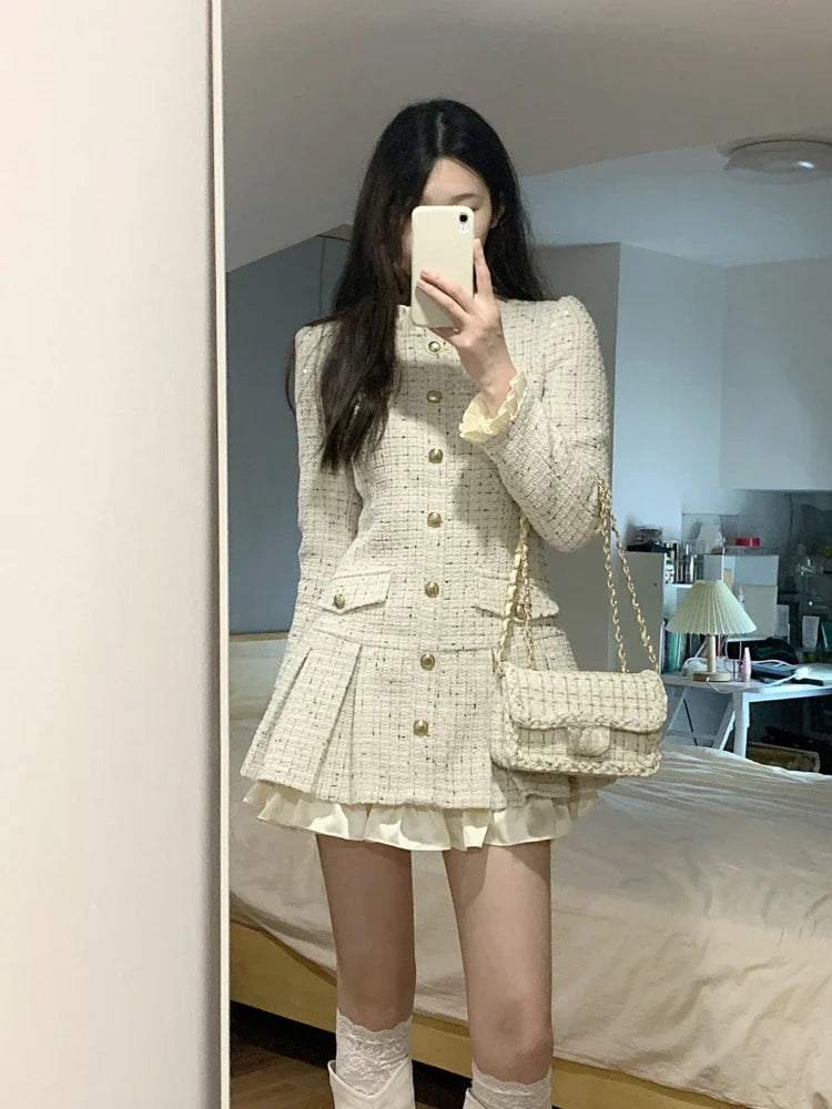 pantsparadises Elegant and Pretty Women's Mini Dress Long Sleeve O Neck Slim Fit Korean Fashion Spring Autumn New