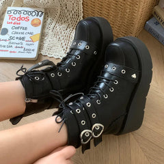 pantsparadises Women's Boots Autumn Women Ankle Boots Platform Wedges High Heels Short Boots New Fashion Design Zip Cosplay Shoes of Women