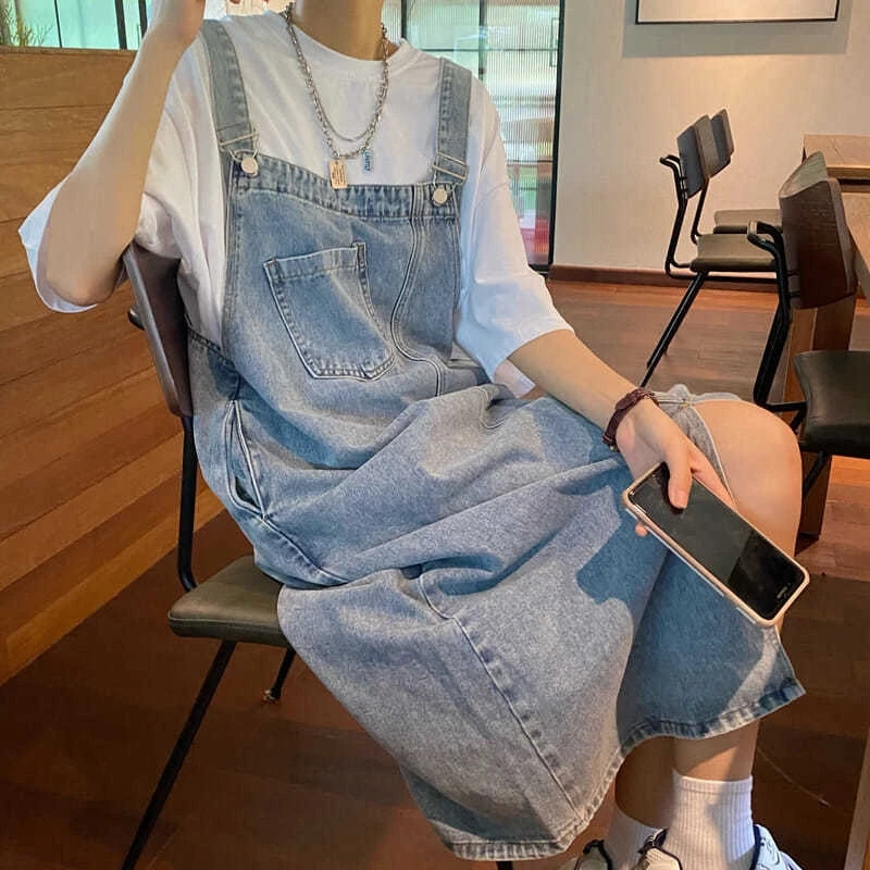 pantsparadises Spring Summer Denim Overall Dress Women Sleeveless Jeans Dresses Fashion Female Solid Slip Casual Loose Spaghetti Strap Dresses