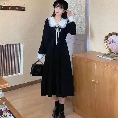 pantsparadises holiday dress New Vintage Shirt Dress Women Autumn Spring Long Sleeve Robe Kawaii Lolita Elegant Midi Dresses Korean Fashion Vestido платье