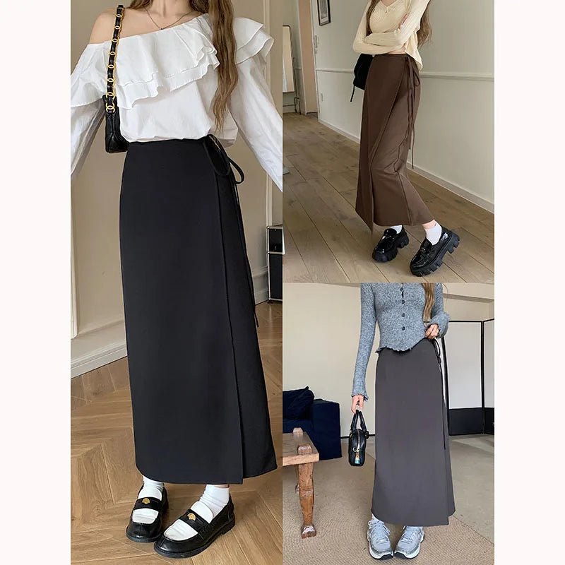 pantsparadises 3Colors S-XL Irregular Long Skirt Women Summer Ankle Length Casual High Waist Pencil Long Skirts Female