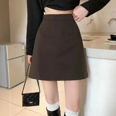 pantsparadises DRESS TO IMPRESS Summer Mini Skirts Women Faldas A-line Solid Hot Soft Simple Stylish High Waist Office Ladies All-match Retro Trendy Minimalist