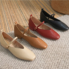 pantsparadises Woman Spring Casual Square Toe Low Soft Soled Shoes Lolita Ballerina Red Flats Female Elegant French Retro Buckle Mary Janes