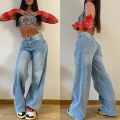 pantsparadises Baggy Jeans Women High Waist Mom Jeans Flare Pants Denim Straight Loose Autumn Long Streetwear Slim Fit Trousers Capris