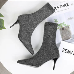 pantsparadises Sexy Sock Boots Knitting Stretch Boots High Heels for Women Fashion Shoes Spring Autumn Ankle Boots Female