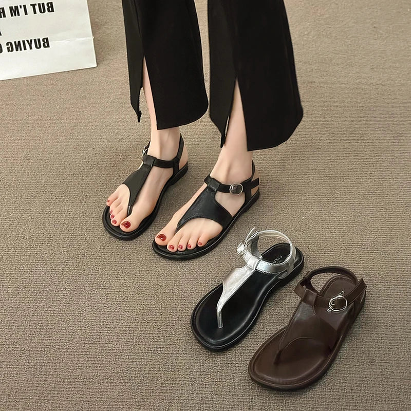 Summer Rome Women Sandals Fashion Elegant Clip Toe Narrow Band Shoes Outdoor Casual Gladiator Flats Lady Sandalias