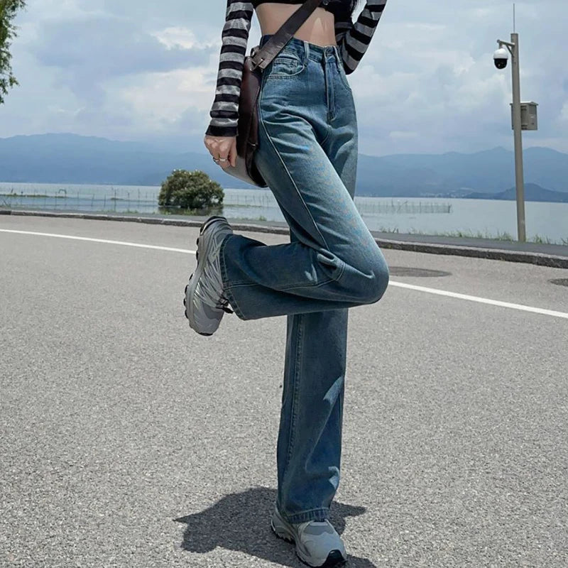 pantsparadises Jeans for Women Loose Straight High Stretch Design Fashion Four Season Brand New Arrival Denim Pants