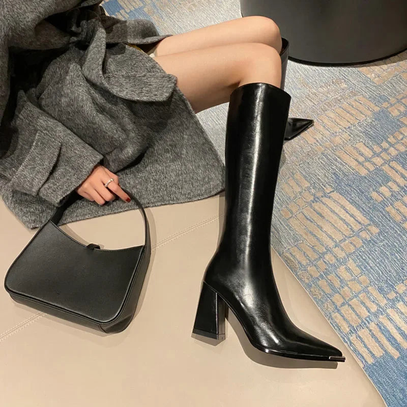 pantsparadises Pointed Toe Women High Boots Fashion Side Zippers Long Booties Ladies Elegant Party High Heel Shoes Winter Women's Footwear