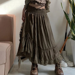 pantsparadises Grunge y2k Loose Skirt Vintage 2000s Drawstring Elastic High Waist Baggy Loose Skirts for Women Harajuku Ladies Clothing