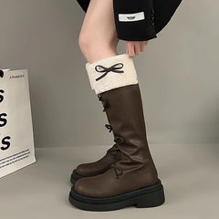 pantsparadises trashy outfits Sweet Butterfly Knot Woman's Boots New Korean Style Fashion Brown High Boots Plush Thickened Winter Ladies Knee-High Boots