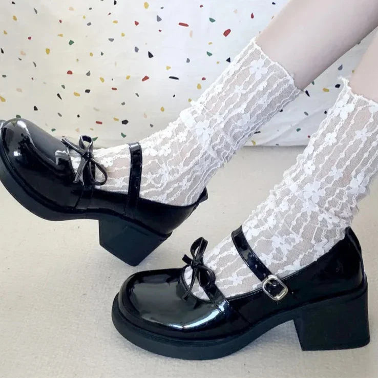 pantsparadises Round Toe Lolita Shoes Women Kawaii Bow knot Pumps Elegant Platform High Heel Mary Jane Shoes Women's College cosplay JK shoes