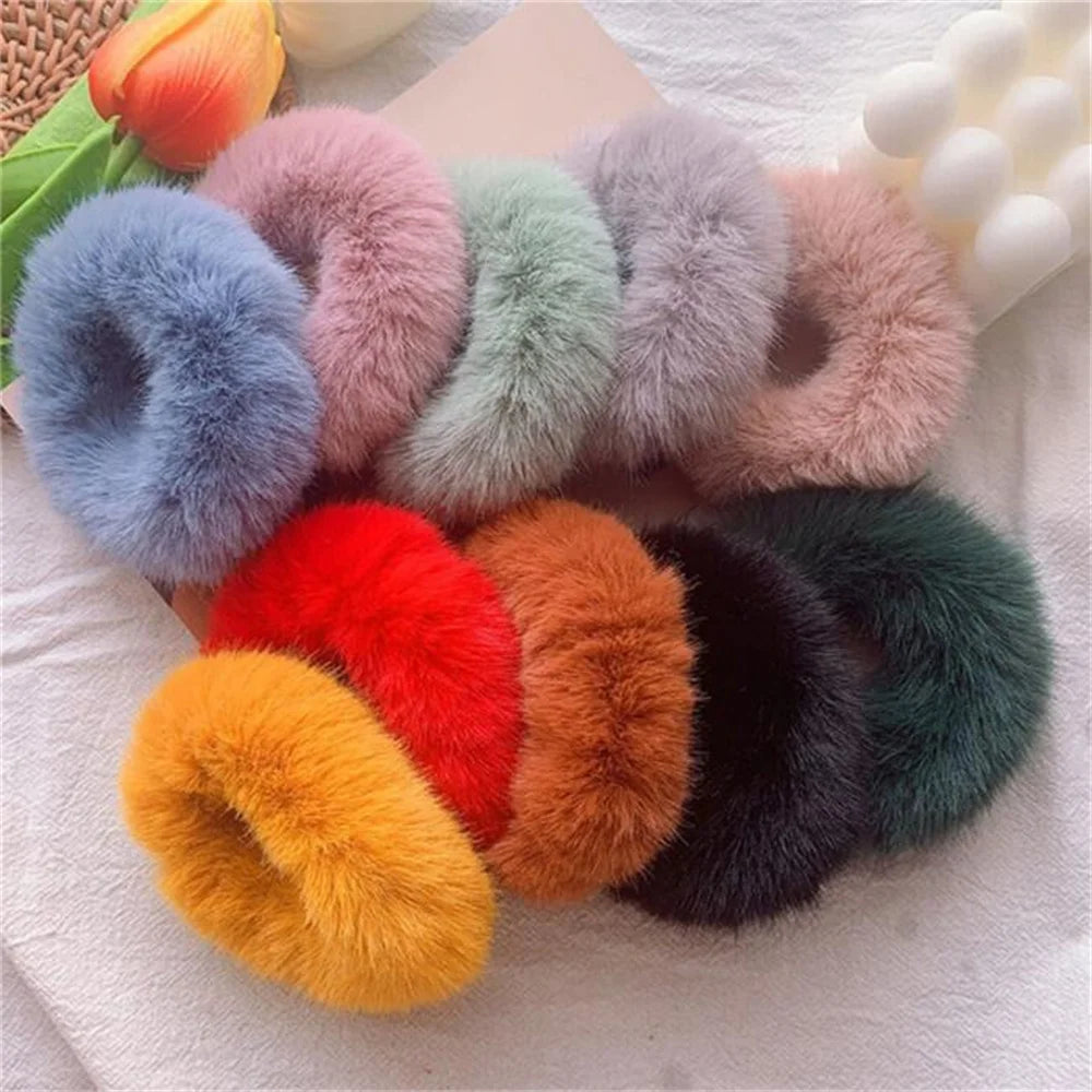 pantsparadises Winter Fluffy Fur Elastic Hair Bands Hair Rings For Women Girls Plush Hair Ropes Hairwear Rubber Band Hair Loop Hair Accessories