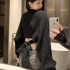 pantsparadises Sexy Vintage Knitted Pullover Women Black Sweater Lace Up Crop Tops Korean Style Long Sleeve Pullovers Solid Aesthetics