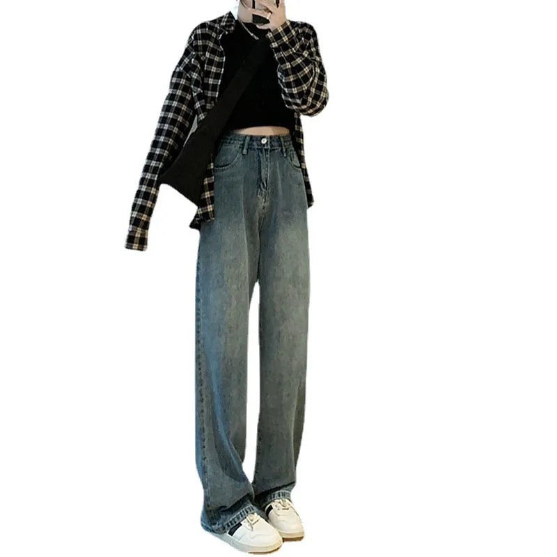 pantsparadises Women's High Waist Wide Leg Jeans Summer Thin Vintage Straight Leg Pants Fashionable Floor Mopping Jeans