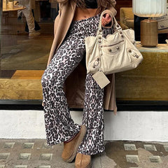 pantsparadises Grunge Leopard Print Casual Pants Streetwear y2k Aesthetic Women Jogging Trousers Vintage Coquette Basic Capris Harajuku