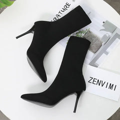 pantsparadises Sexy Sock Boots Knitting Stretch Boots High Heels for Women Fashion Shoes Spring Autumn Ankle Boots Female