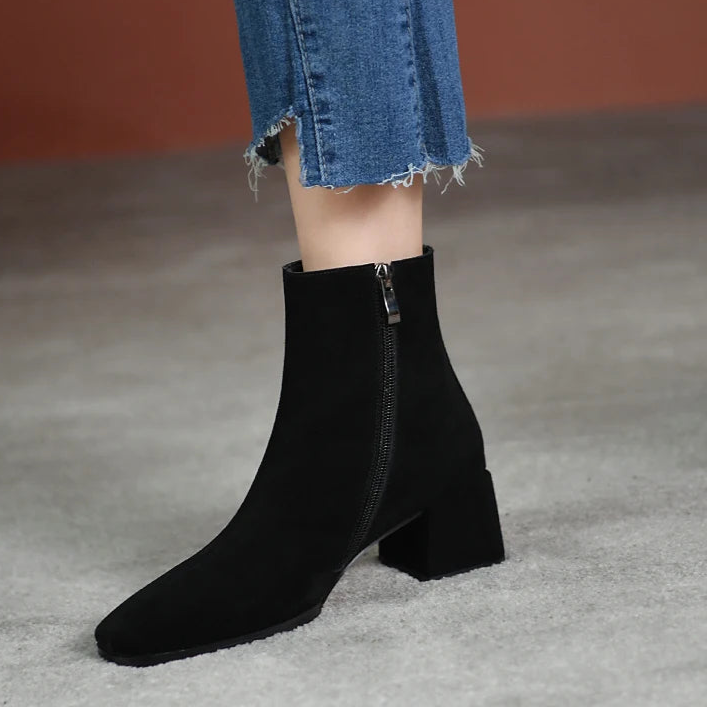 pantsparadises Vintage Suede Women Ankle Boots Fashion Thick Heel Short Booties Autumn Winter Women's Shoes