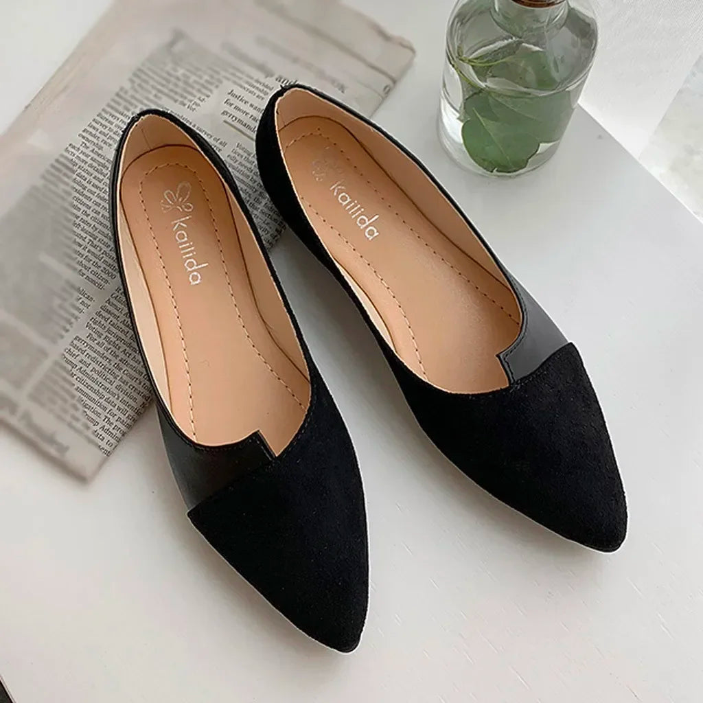 pantsparadises Women Shoes Fashion Splice Color Mule Flats Pointed Toe Ballerina Ballet Flat Slip on Shoe Zapatos Mujer Loafers Size 35-41