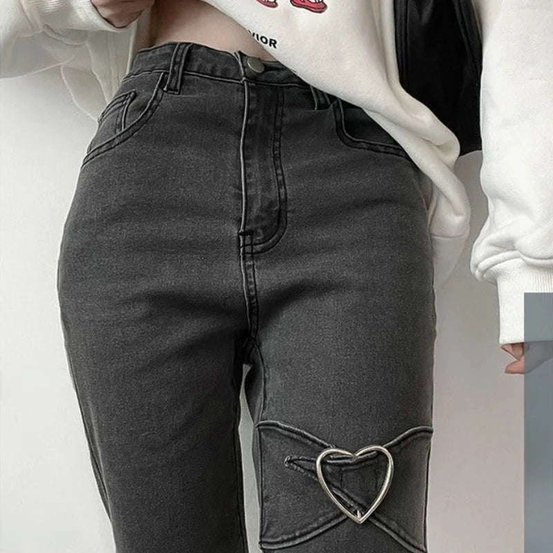 pantsparadises Jeans for Women Vintage Black Denim Flare Pants Streetwear High Waist Slim Mom Trouser Harajuku Y2K Pants