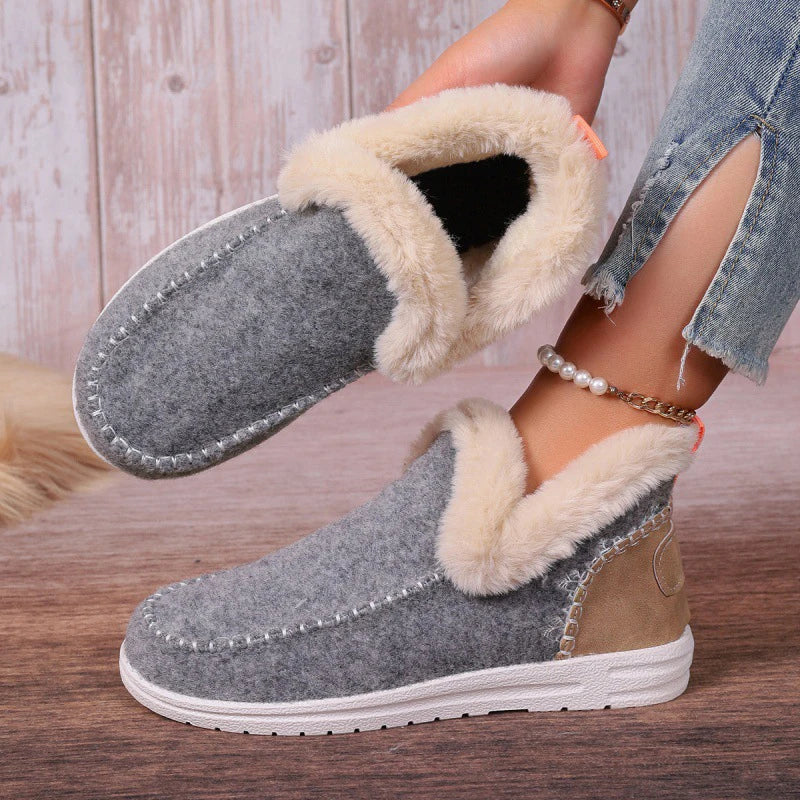 pantsparadises Women Snow Boots Winter Fashion Leisure Fluffy Shoes for Woman Shallow Big Size Sewing Ankle Boot Multi-Color Suede Botas