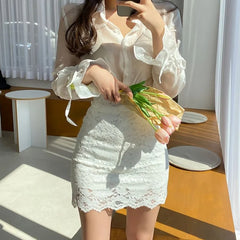 pantsparadises Lace Skirts for Woman Wrap White Tight Women's Skirt Midi Clothes Korean Style Premium High Quality Vintage Trend Stylish