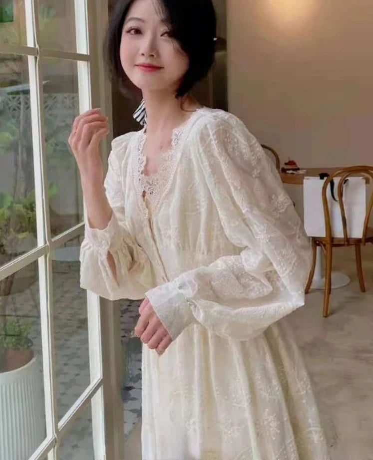 pantsparadises DRESS TO IMPRESS Korean Fashion Vintage Midi Dress Party Long Sleeve Sweet Y2k Dress Lace Design 2024 Autumn Evening Elegant Dress Women Casual