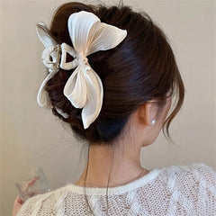 pantsparadises New Vintage Black White Bow Hair Claw Clips Women Large Fashion Korean Bowknot Hairpins Crab Ponytails Hair Accessories Female