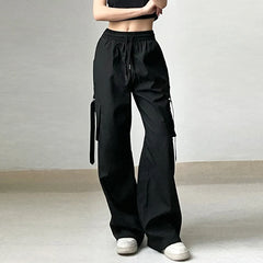 Black Baggy Cargo Pants Harajuku Low Rise Loose Straight Pants Korean Style Streetwear y2k Trousers Aesthetic Women Basic