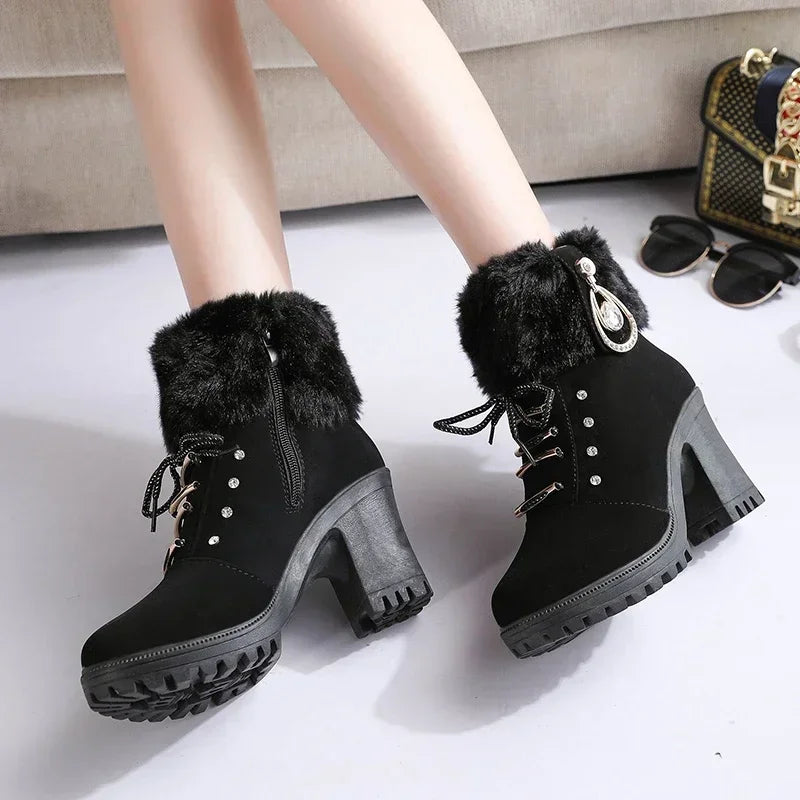 pantsparadises Women Boots Winter Designer High Heels Shoes for Women New Short Plush High Platform Ankle Boots Elegant Botas Mujer