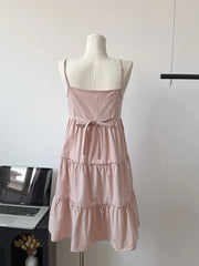 pantsparadises New Design Print Pink Spaghetti Strap Dress All-Match Elegant Temperament Sexy Prom Gown Sweet Bow A-Line Dress Cozy Streetwear