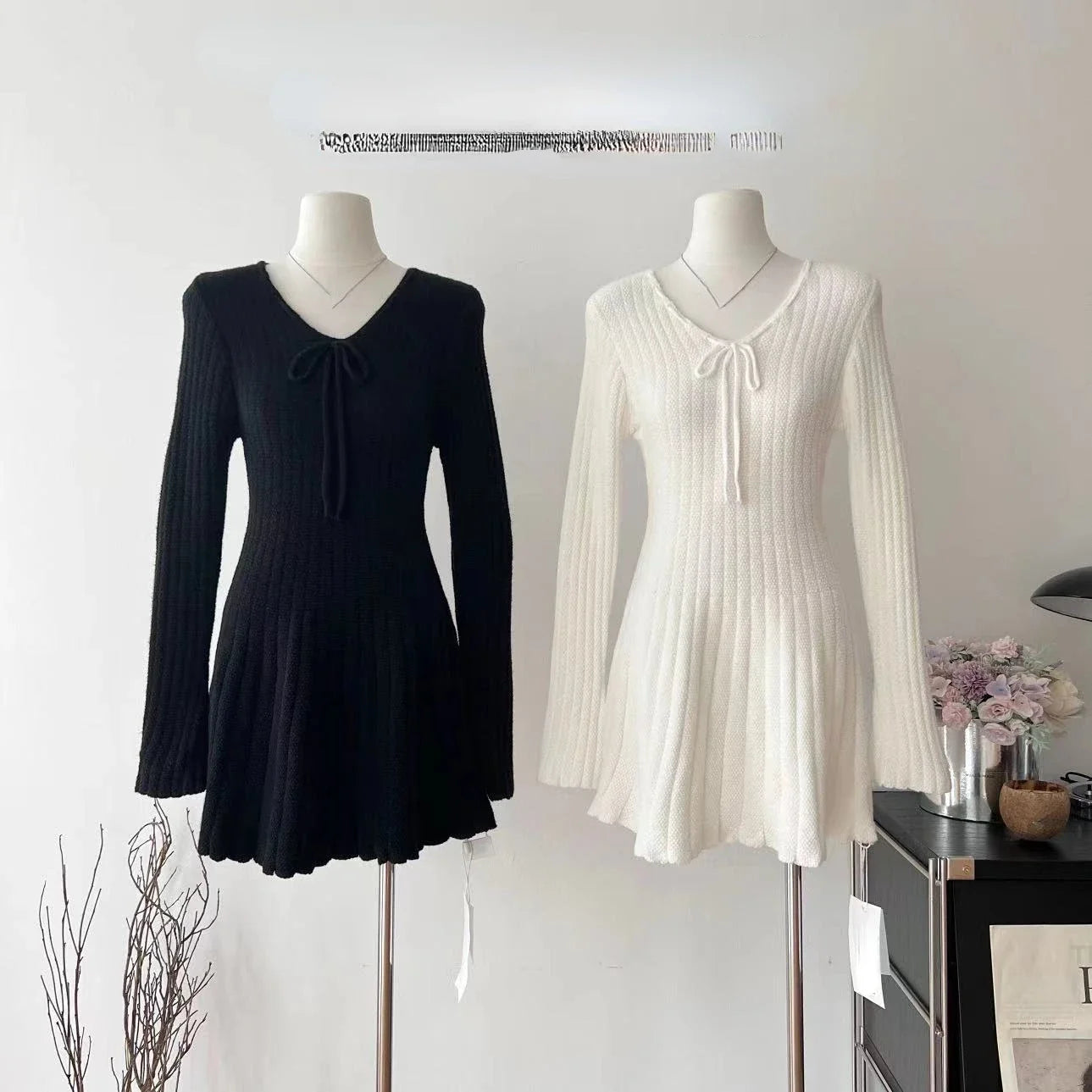 pantsparadises cute winter outfits Sweet Knitted Sweater Dress Women Casual Long Sleeve Elegant French Y2k Mini Dress Even Party Autumn Korean Fashion Chic