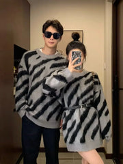 pantsparadises Valentines Day Women's zebra Gothic Pullover Knitted Torn Sweater Harajuku 90s Aesthetic Y2k Long Sleeves Sweaters Jumper Vintage 2000s Clothes