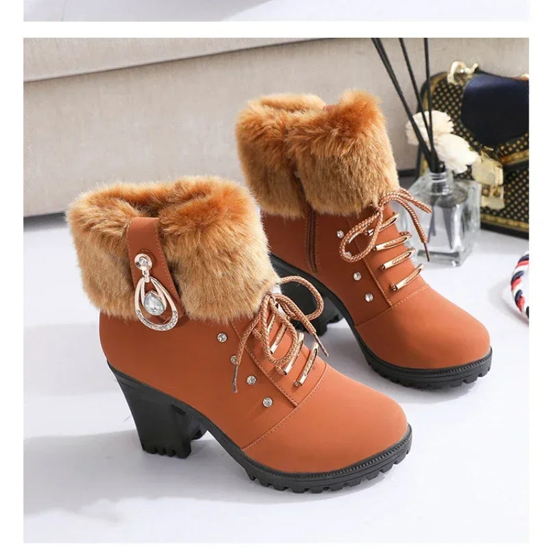 pantsparadises Women Boots Winter Designer High Heels Shoes for Women New Short Plush High Platform Ankle Boots Elegant Botas Mujer