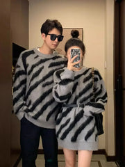 pantsparadises Valentines Day Women's zebra Gothic Pullover Knitted Torn Sweater Harajuku 90s Aesthetic Y2k Long Sleeves Sweaters Jumper Vintage 2000s Clothes