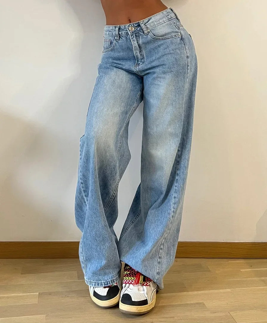 pantsparadises Baggy Jeans Women High Waist Mom Jeans Flare Pants Denim Straight Loose Autumn Long Streetwear Slim Fit Trousers Capris