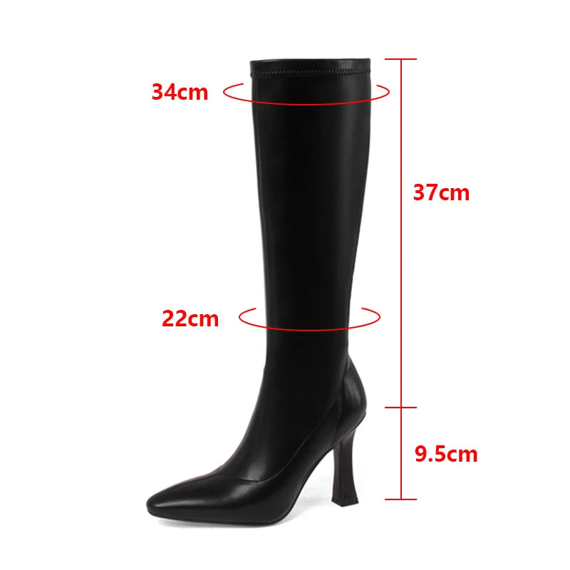 pantsparadises Women Boots High Heels Boots Sexy Knee High Boots Ladies Pointed Toe Side Zipper Shoes Autumn Fashion Knight Boot Botas De Mujer