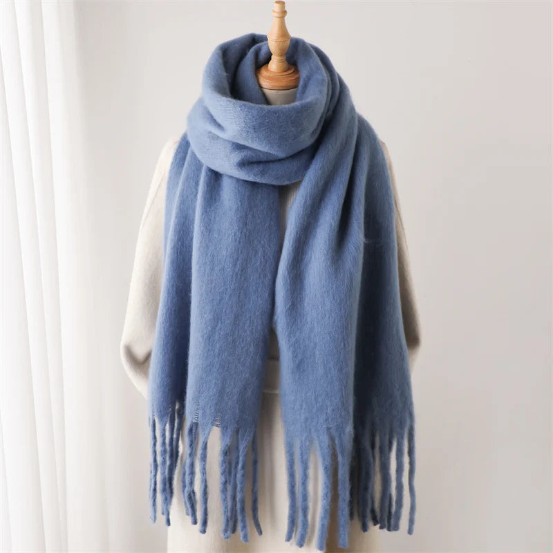 pantsparadises Winter Scarf for Women Cashmere Warm Solid Pashmina Blanket Wraps Female Thick Soft Bufanda Big Tassel Shawl Long Poncho Echarpe