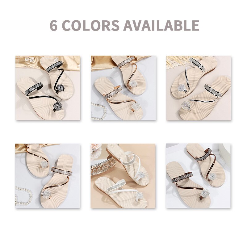 pantsparadises Flat Sandals for Women Dressy Summer Sparkly Rhinestone Slide Beach Shoes Women's Dress Shoes Bling Trendy Ladies Sandals