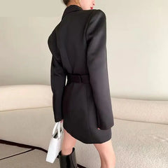 pantsparadises Spring and Autumn High end Waist Slimming Suit Coat Women Top Casual British Mid length Outwear Black Blazers Women Clothing