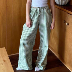 Lounge Pants y2k Clothes Women Plaid Print Drawstring High Waist Loose Trousers with Pockets 2000s Clothing Streetwear