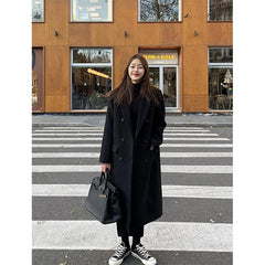 pantsparadises outfit inspo winter Long Wool Blends Coats Women Streetwear Black Blazer Korean Quilted Woolen Jackets Winter Elegant Overcoat Thick Outerwear