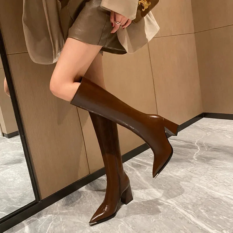 pantsparadises Pointed Toe Women High Boots Fashion Side Zippers Long Booties Ladies Elegant Party High Heel Shoes Winter Women's Footwear