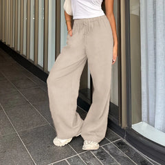 pantsparadises Cotton Linen Drawstring Straight-leg Pants Coquette Y2K Aesthetics  Wide Leg Trousers Fashion Solid Harajuku Women